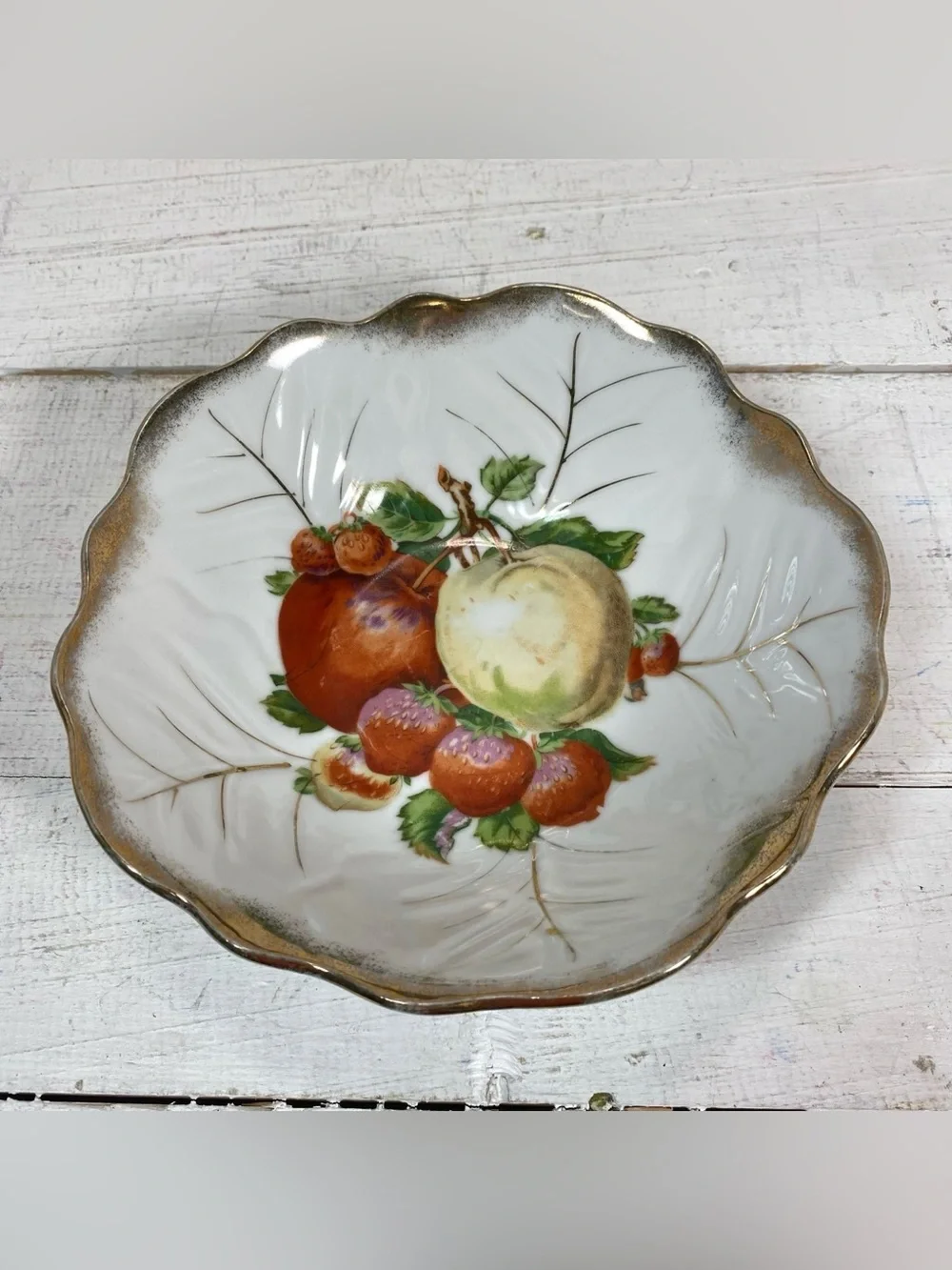 Vintage Porcelain Gold Edge Fruit Design Bowls